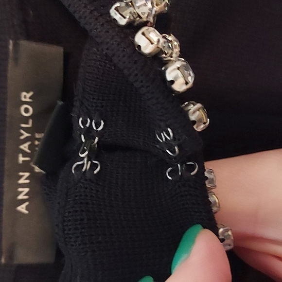 Ann Taylor Rhinestone Neckline Cardigan in Black - Picture 6 of 16